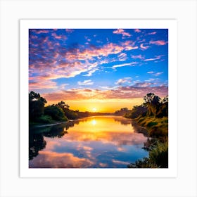 Sunset Over River Art Print