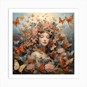 Woman Surrounded By Butterflies Art Print