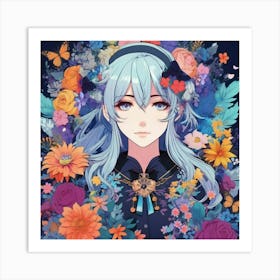 Anime Girl With Flowers 2 Art Print