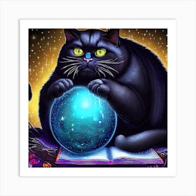 Black Cat With A Crystal Ball 5 Art Print