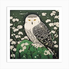 Ohara Koson Inspired Bird Painting Snowy Owl 1 Square Art Print