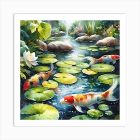 Serene koi fish pond with lily pads 2 Art Print