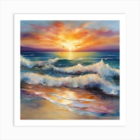 Seashore. Sand, waves, sunset and summer oil colors.usa. Art Print