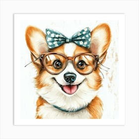 Corgi Dog With Glasses 1 Art Print