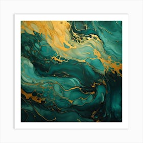 Gold And Teal Abstract Painting Art Print