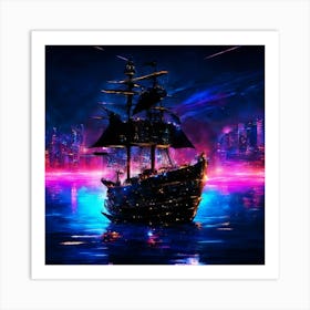 Pirate Ship At Night 1 Art Print