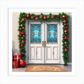 Christmas Decoration On Home Door Ultra Hd Realistic Vivid Colors Highly Detailed Uhd Drawing (2) Art Print