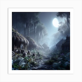Huts In The Forest, Echoes of Endor: A Glimmer of Hope in the Forest Ruins 2 Art Print