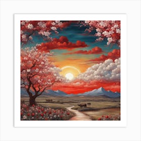 Cherry Blossoms At Sunset Art Print