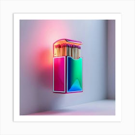 A Highly Bright, Intricately Detailed Matchbox, Rendered In Vibrant, Electric 3d Neon Colors, Such As Radiant Pink, Luminescent Green, And Fiery Blue, With A Glossy, Reflective Finish, Showcasing Subtle Gradients And Dimensions (1) Art Print