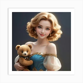 Girl Holding A Teddy Bear Art Print