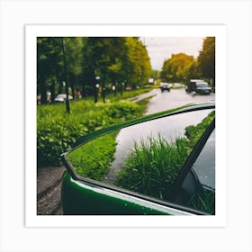 Reflection Of Car In Mirror Art Print