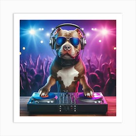 A Pitbull Dog Djaying On A Dj Set Art Print