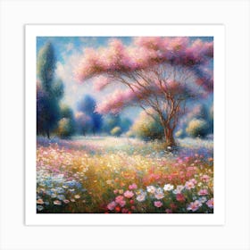 Pink Flowers In The Meadow Art Print