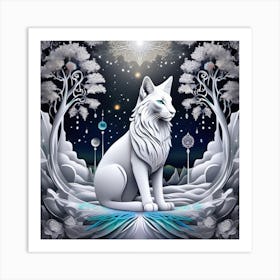 White Cat In The Forest Art Print