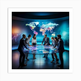 A Diverse Group Of Professionals Gathered Around A Sleek Glass Table Engaged In Lively Discussion (1) Art Print