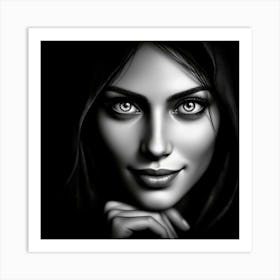 Black And White Portrait Of A Beautiful Woman 1 Art Print