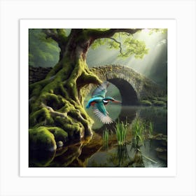 Kingfisher In The Forest 22 Art Print