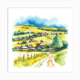 Watercolor Of A Village Art Print