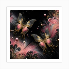 Pink And Gold Butterflies Art Print