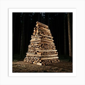 An Intricately Detailed Digital Render Of Stacked Firewood Logs Neatly Arranged To Form A Towering Art Print