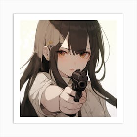 Anime Girl Holding A Gun Art Print