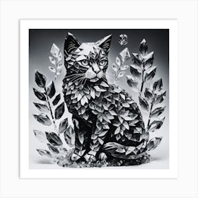 Black and White Crystal Cat Art Print