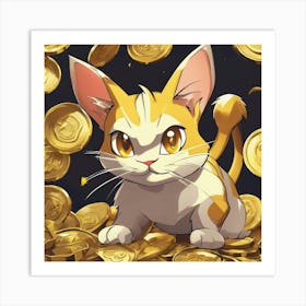 Cat With Gold Coins Art Print