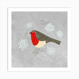 Robin Bird with Snowflakes Art Print