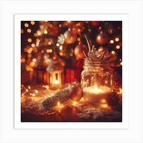 Christmas Lights In A Jar Art Print