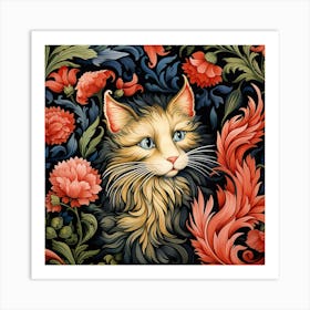 Cat With Flowers Art Print