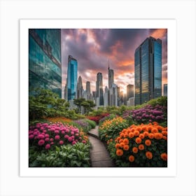 Cityscape At Sunset Art Print