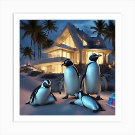 Penguins On The Beach Art Print