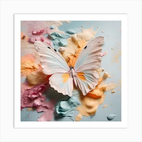 Butterfly On A Blue Background Art Print