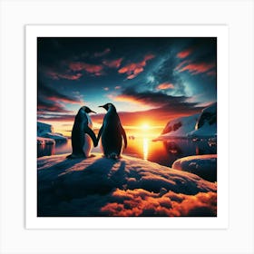 Penguins In Love Art Print