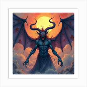 Demon Creating Chaos In A Vibrant Watercolor Nightmare 1 Art Print