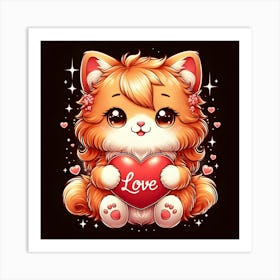 Cute Kitty Holding A Heart Art Print