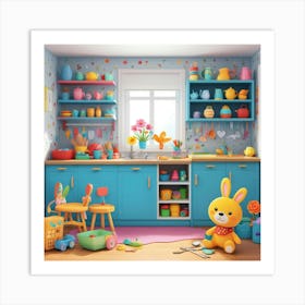 Kitchen With Toys Art Print