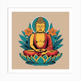 Colorful Floral Buddha Painting (6) Art Print