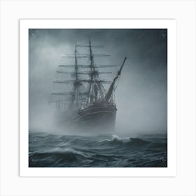 Voyager On The Sea of Fate 4/4 (ship sailing mist fog mystery ghost tall ship Victorian sail sailing galleon Atlantic pacific cruise mary celeste) Art Print