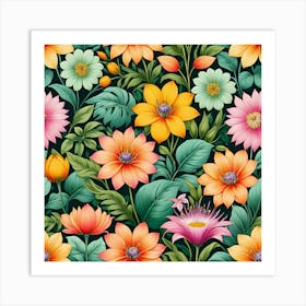 Floral Seamless Pattern 1 Art Print