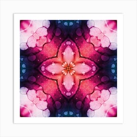 Abstraction Blue Red Watercolor Flower Four Leaf Clover Art Print