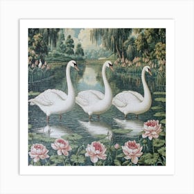 Swans In A Pond Art Art Print