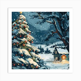 Christmas Tree In The Snow 3 Art Print