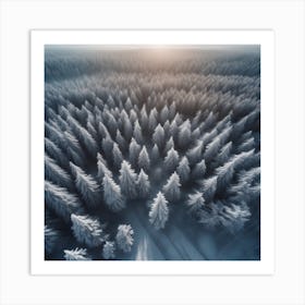 Aerial View Of A Winter Forest 1 Art Print