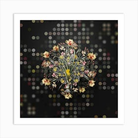 Vintage Yellow Autumn Crocus Flower Wreath on Dot Bokeh Pattern n.0055 Art Print