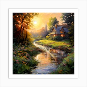 Picturesque Riverside: Brushstrokes of Artistry Art Print