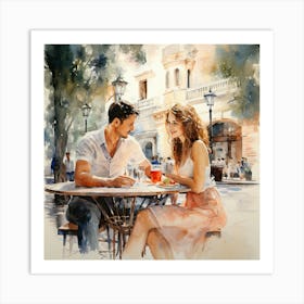 Alfresco Affection: A Romantic Urban Encounter Over Lunch Art Print