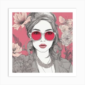 Beguiling Watercolor Painting, Watercolor Texture, A Flowers Wearing Sunglasses And A T Shirt, In Th Art Print