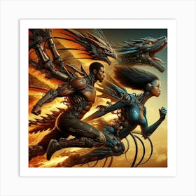 Dragon And A Woman Art Print